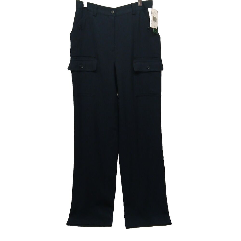 Lauren Ralph Lauren Womens St. Martin Blue Worsted Wool Dressy Cargo Pants 6 NWT